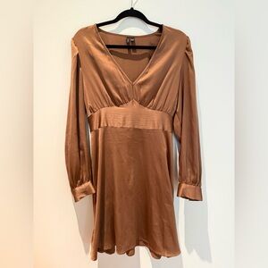 Vero Moda Chocolate Long Sleeve “satin” Dress